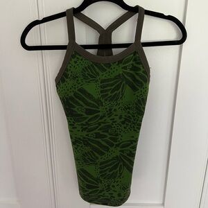 LULULEMON power Y tank top, size 2, green tropical leaf print